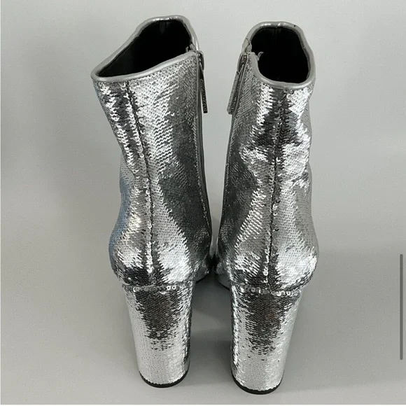 Kendall + Kylie Bootie Silver Sequin Haedyns Square-toe Ankle Boots - Picture 6 of 11
